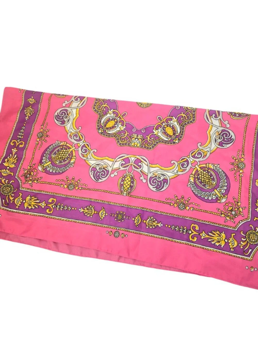 Vintage 90s Pink Purple Abstract Crown Scarf Women Accessories Colorful Square